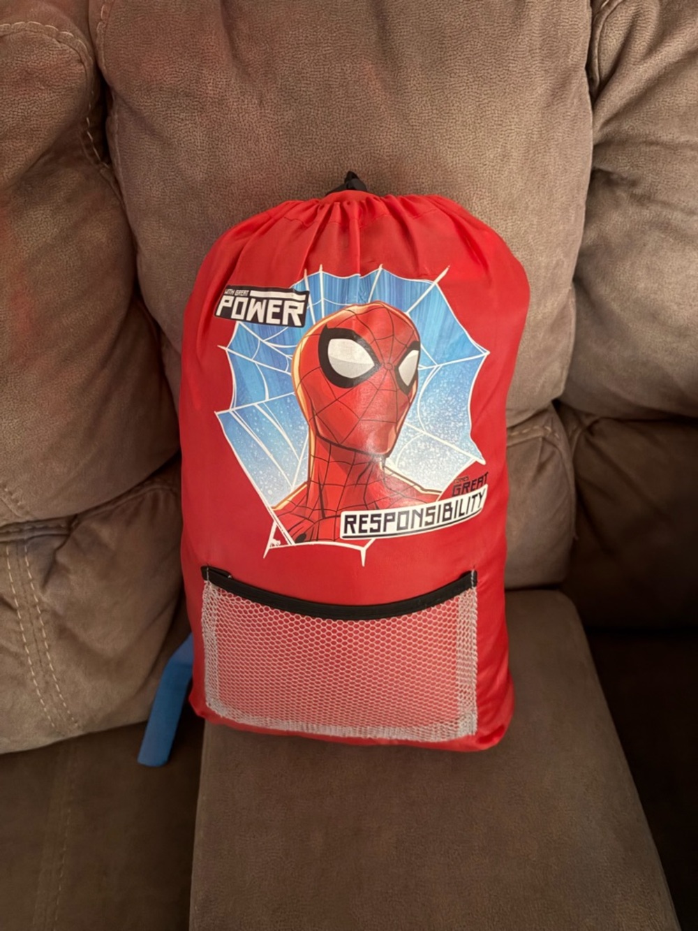 Marvel Sleeping Bag with Black Logo Tag for a toddler
